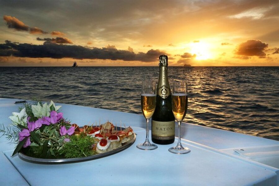 Private sunset cruise with champagne and canapés – Vietnam beach escape.