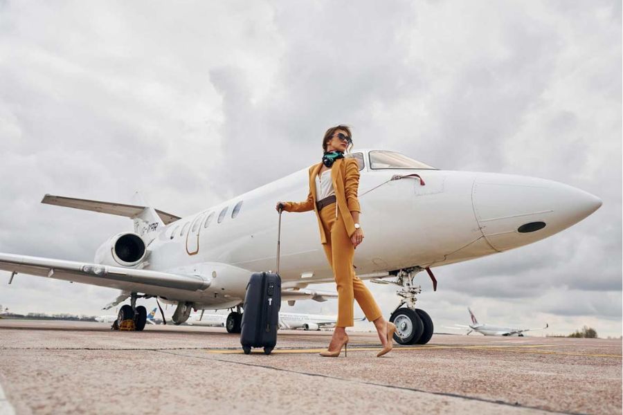 Luxury Indian traveler arriving by private jet by Tonkin Legends