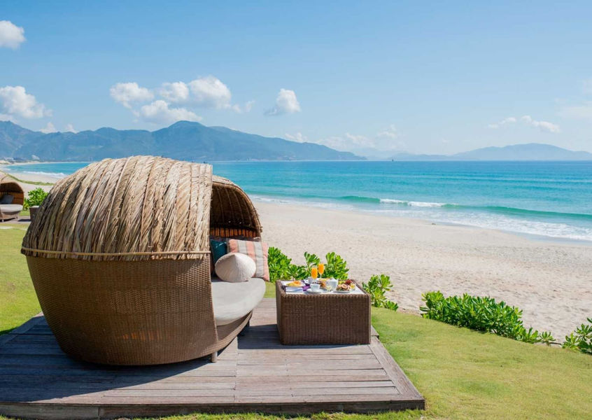 Wicker cabana on Cam Ranh beach at Fusion Resort
