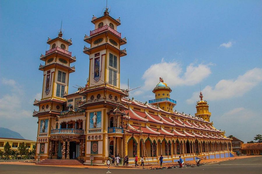 Cao Dai Holy See twin towers facade, Tay Ninh, Vietnam