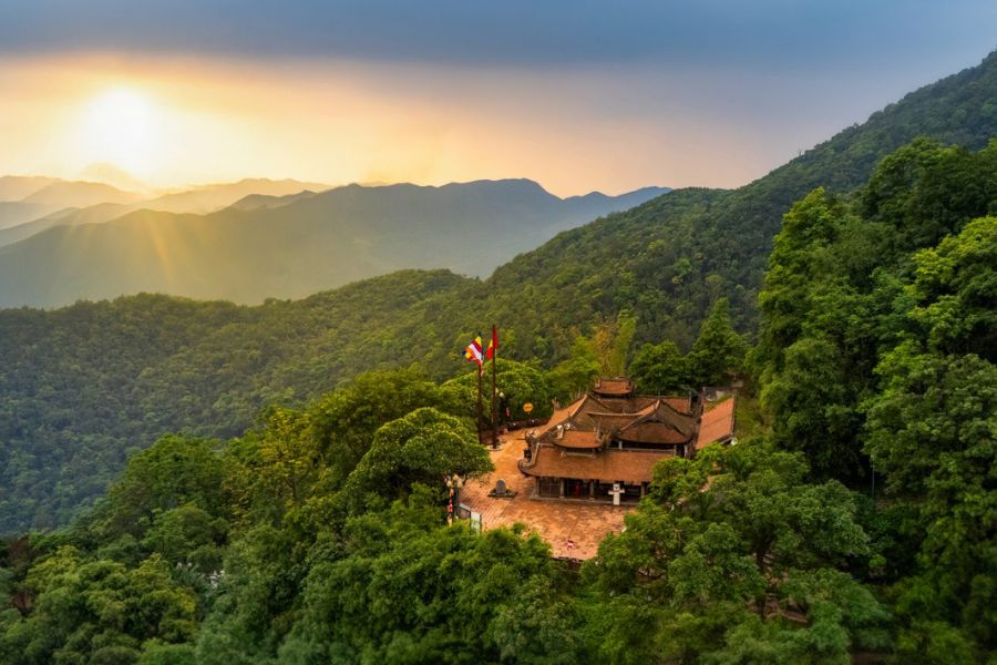Yen Tu Mountain pagoda at sunrise, Quang Ninh, Vietnam